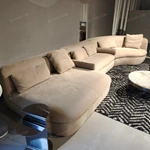 Curved Modular Sofa with Rounded Silhouette & Premium Matte Leather Upholstery